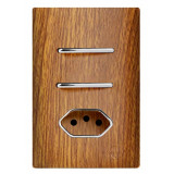 Conjunto Interruptor Duplo Simples + Tomada 10A 4x2 - Novara Cumaru Cromado